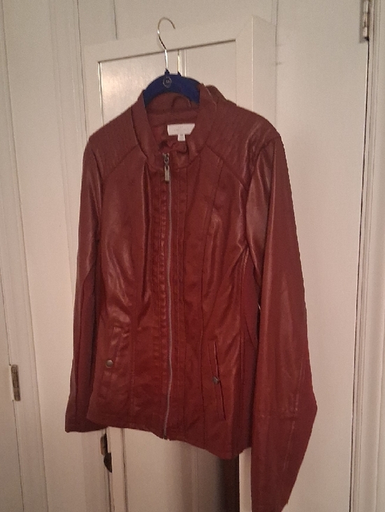 Faux Leather Moto Jacket - Rust Brown - Picture 2 of 14